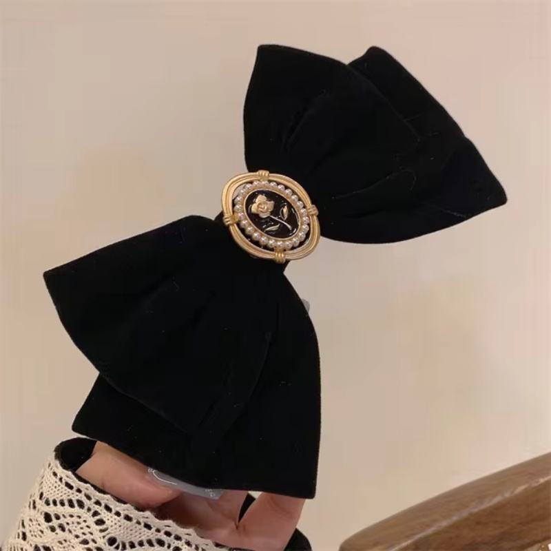 ใหม่กํามะหยี่สีดําโบว์ผม Pins Elegant ผ้าโลหะผสมกุหลาบคลิปผมสําหรับผู้หญิงแฟชั่นผมหางม้า Barrette Headwear อุปกรณ์เสริม