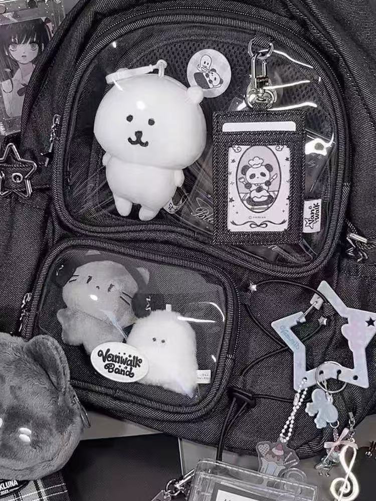 여성 블랙 학교 가방 일본 Kawaii Ita 배낭 대용량 디자인 투명 배낭 Sweetwear Y2k 가방 2025 새로운 트렌드