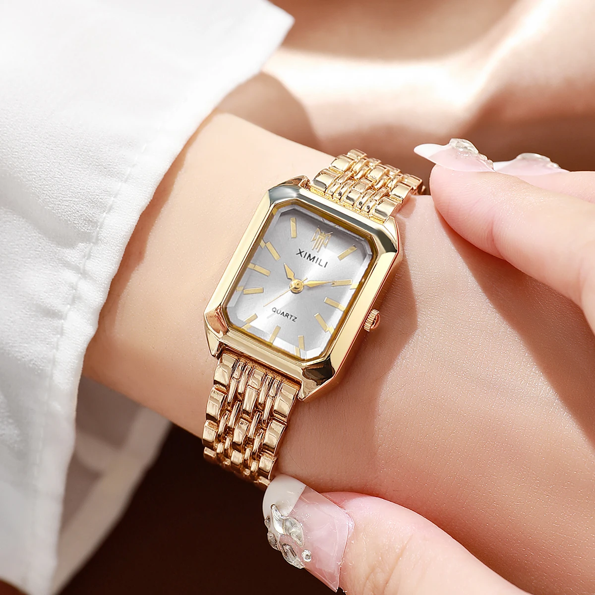 1/2/4 Uds. Relojes de lujo para Mujer, Reloj de cuarzo rectangular a la moda para Mujer, relojes de pulsera con banda de acero inoxidable, Reloj para Mujer (sin caja)