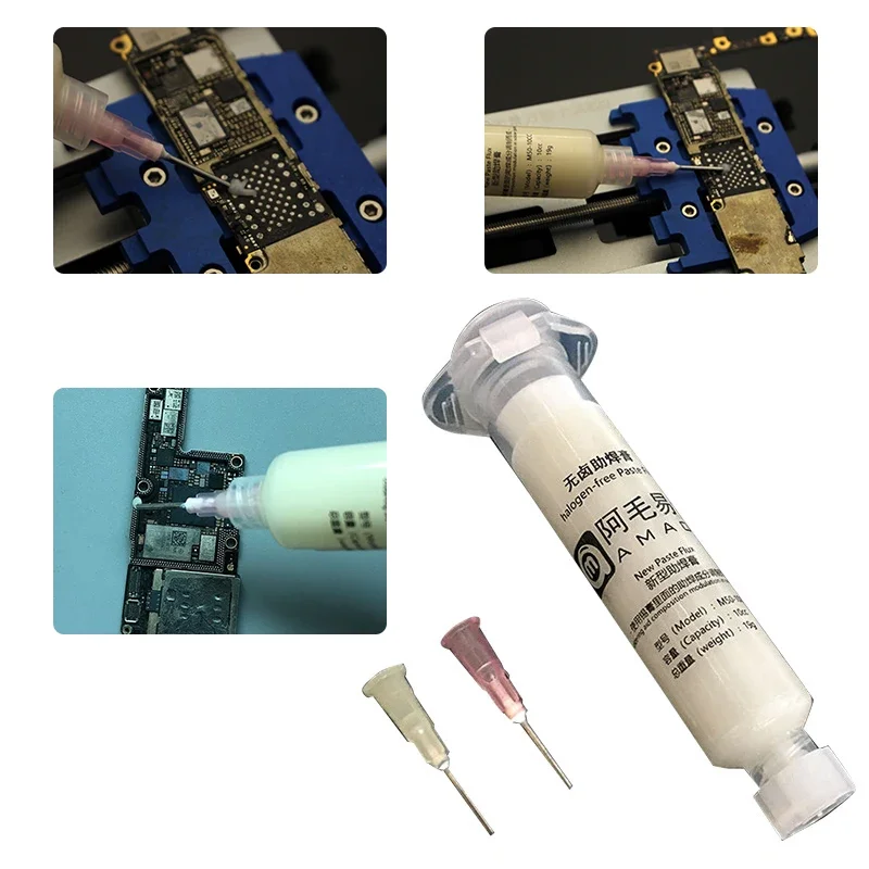 1PCS Solder Paste AMAOE Halogen-Free Welding Oil Flux for PCB BGA Reballing Repair Soldering Paste with 2pcs Syringe NeedlesTool