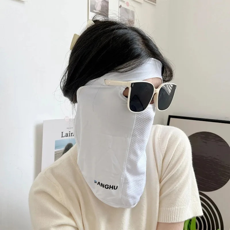 1 PCS UPF50 + Máscara protetora solar de verão 360 °   Máscara de seda gelada com proteção UV solar Capa facial de cor sólida à prova de sol
