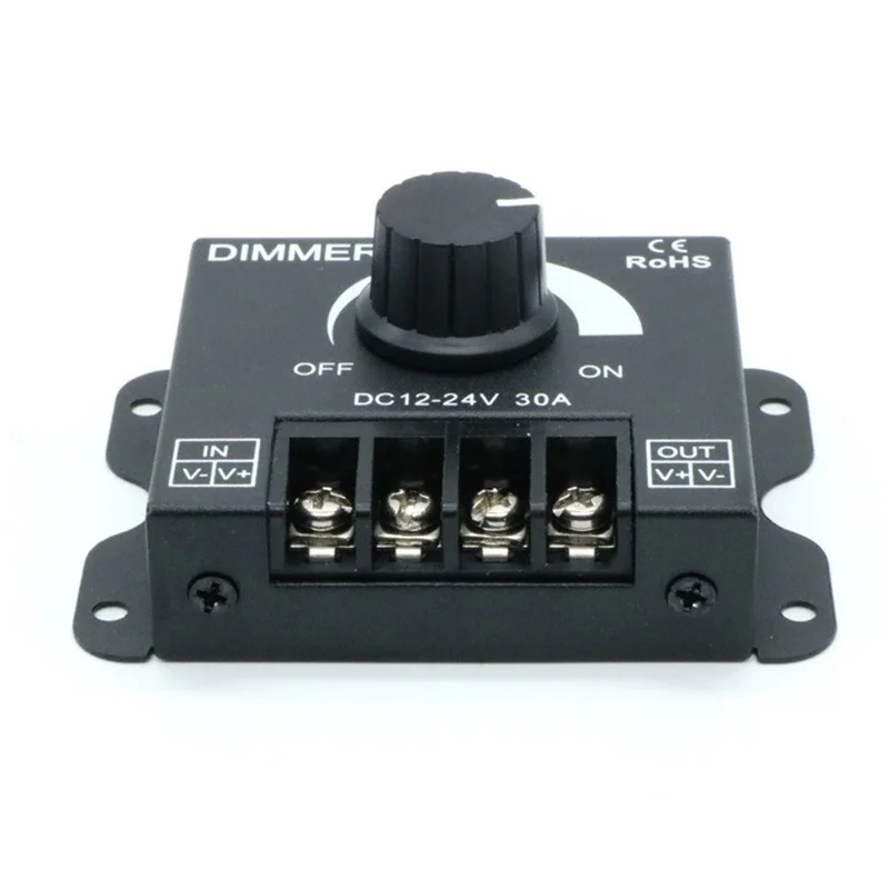 Interruptor de atenuación LED, regulador de voltaje, controlador ajustable para lámpara de tira de luz LED 360, 30A, 5050 W, cc 12V-24V