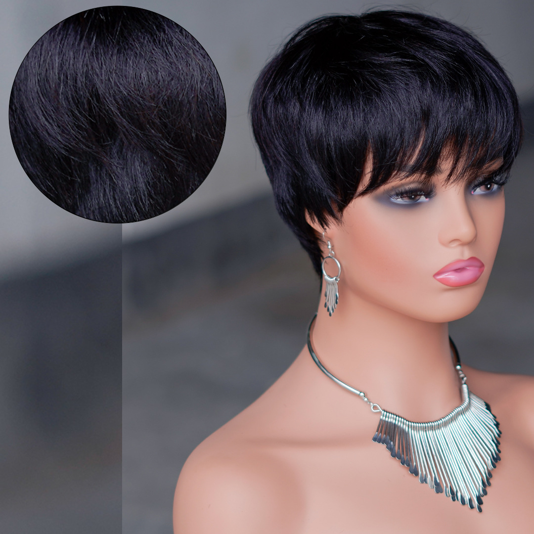 Short Human Hair Wigs Pixie Cut Straight perruque bresillienne for Black Women Machine Made Wigs With Bangs Cheap No Lace Wig