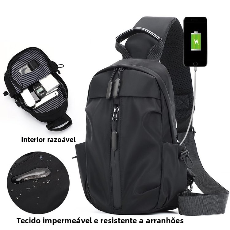 Mochila Masculina Transversal de ande Capacidade Casual para Viagens de Negócios Material de Nylon com F de Zíper Cor P...