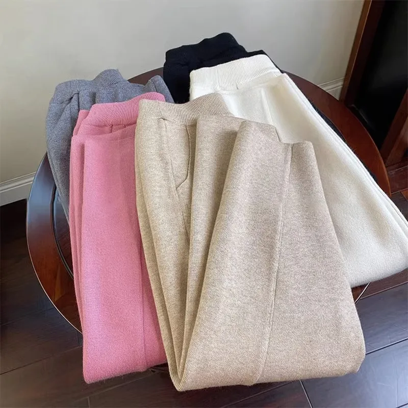 2023 Hose mit kleinem Bein, lockere Jogginghose im Western-Stil mit geradem Bein, Haremshose, Wollhose, hoch taillierte Neun-Punkt-Hose