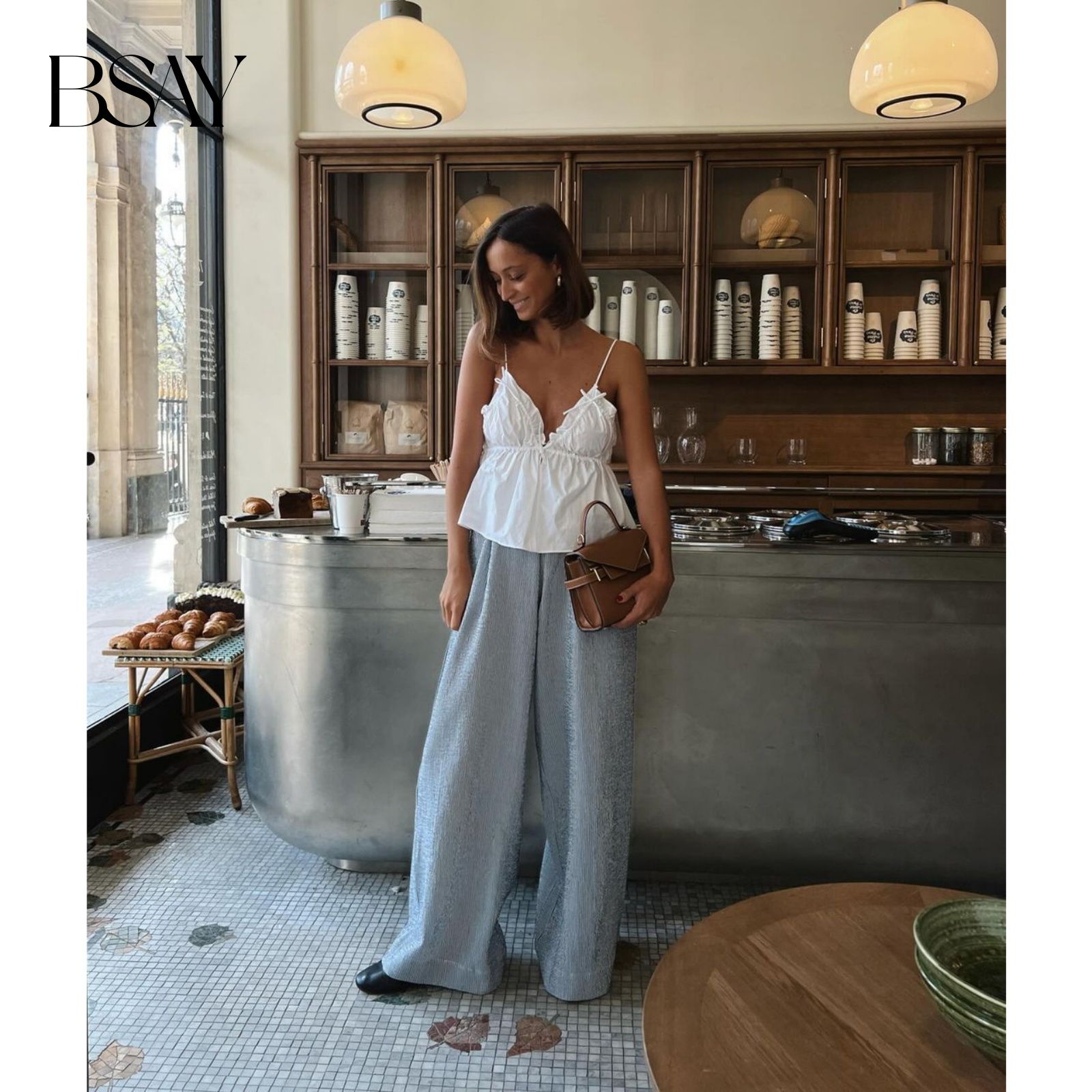 BSAY Frauen Mode Sommer Neue Ärmellose Bogen Popeline Top Bluse Straße Kleidung Weste Tank Chic Damen Crop Tops Mujer