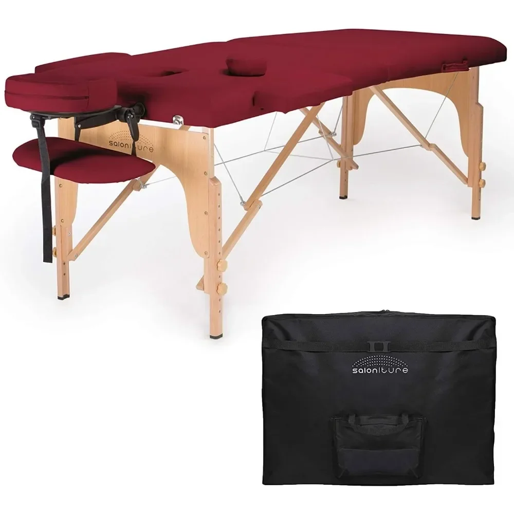 Professional Portable Folding Massage Table with Carrying Case - Burgundy