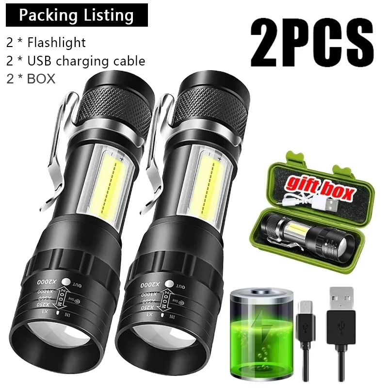 USB oplaadbare mini-zaklampen 3-modus lantaarn COB + XPE draagbare ingebouwde batterij Zoombare kleine zaklamp Camping noodlamp