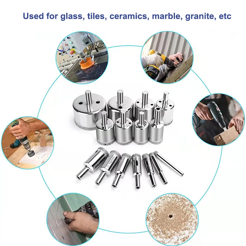 10 pces/15 pces 3-50mm diamante revestido buraco viu núcleo broca para telha de porcelana mármore vidro cerâmica ferramentas de corte broca