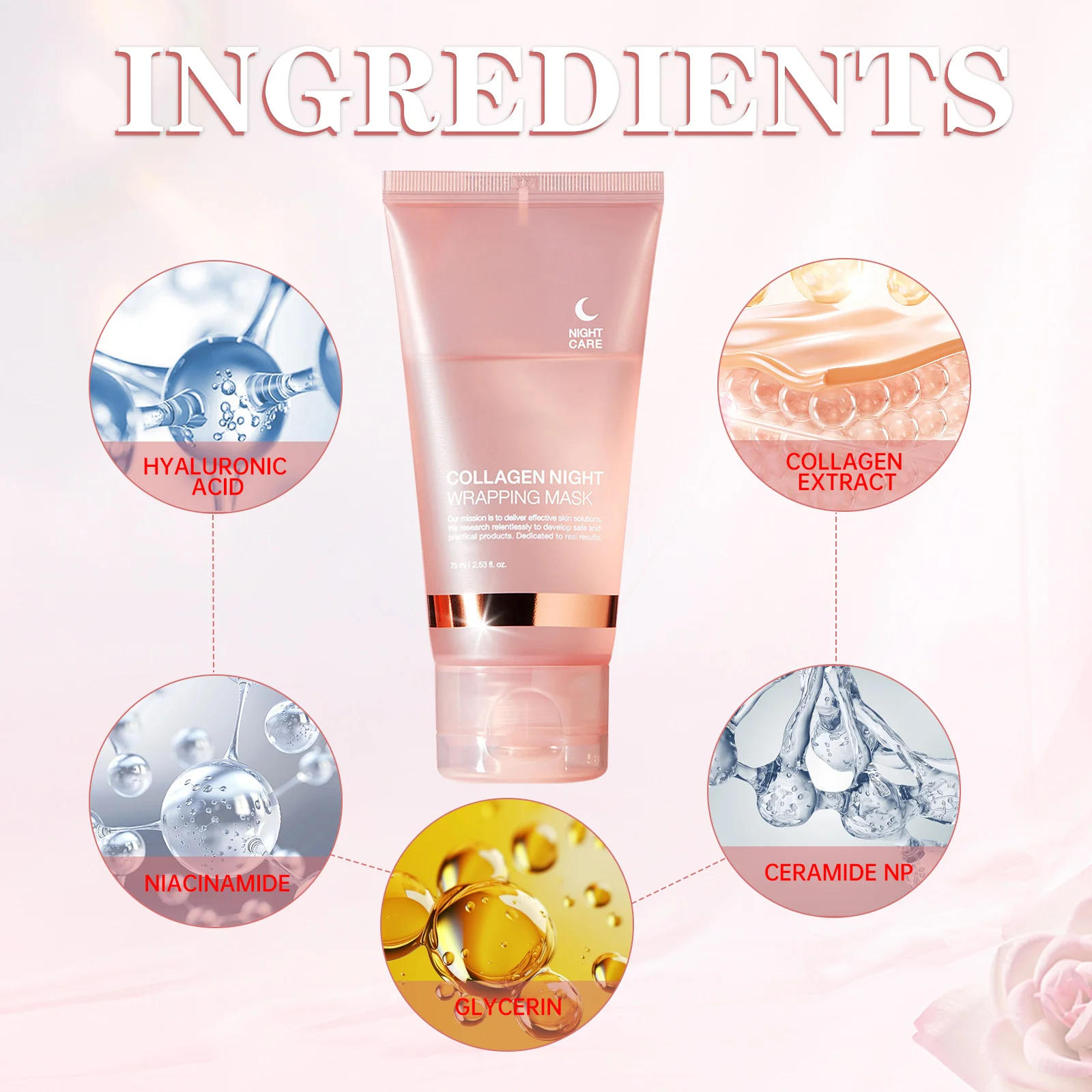Lakerain Collagen Night Wrapping Mask Elasticity Hydration Care Reduces Sagging & Dullness Hydrolyzed Collagen For Glowing Skin
