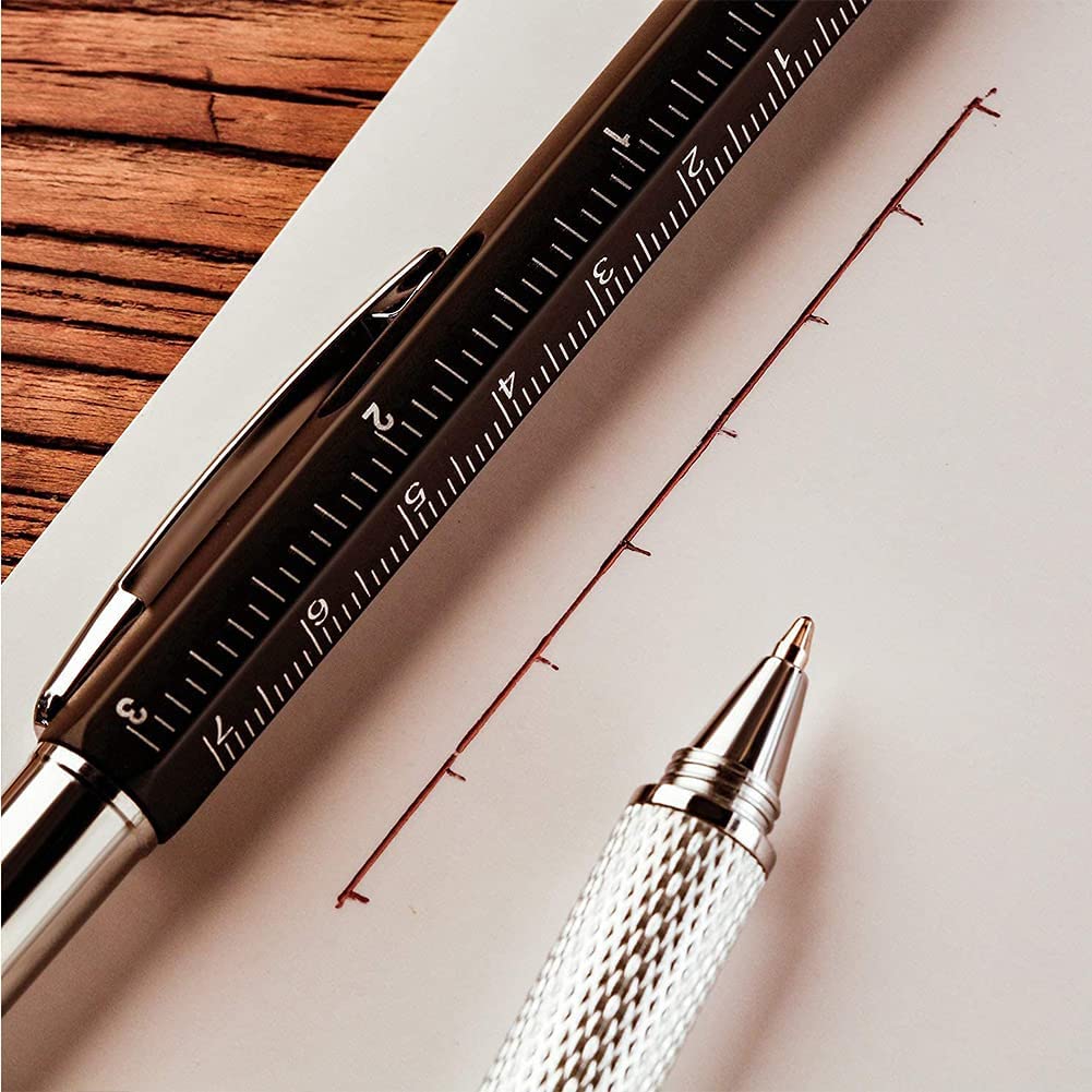 Caneta multifuncional 7 em 1 para tela sensível ao toque, caneta capacitiva com chave de fenda, régua, medidor de nível, recarregável, ferramenta de lápis esferográfica