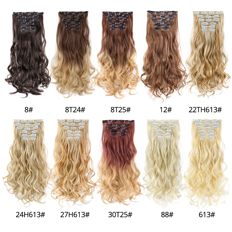 Alileader Tổng Hợp Kẹp Trên Tóc 6 Cái/bộ 22Inch Thẳng Bộ Tóc Giả Xoăn 16 Kẹp Tóc Ombre Chịu Nhiệt sợi