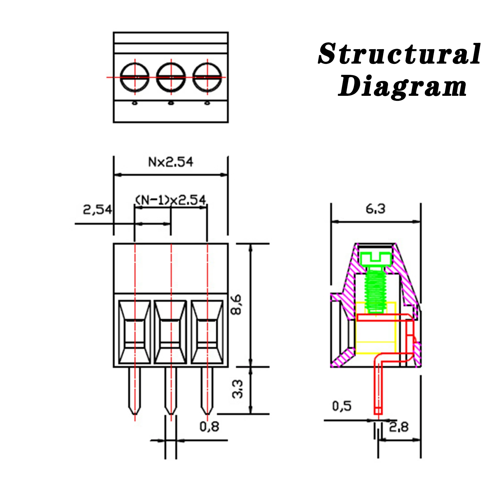 30 ชิ้นสกรู PCB Terminal Block ชุดเชื่อมต่อ KF128-2.54 2Pin 3Pin 4Pin