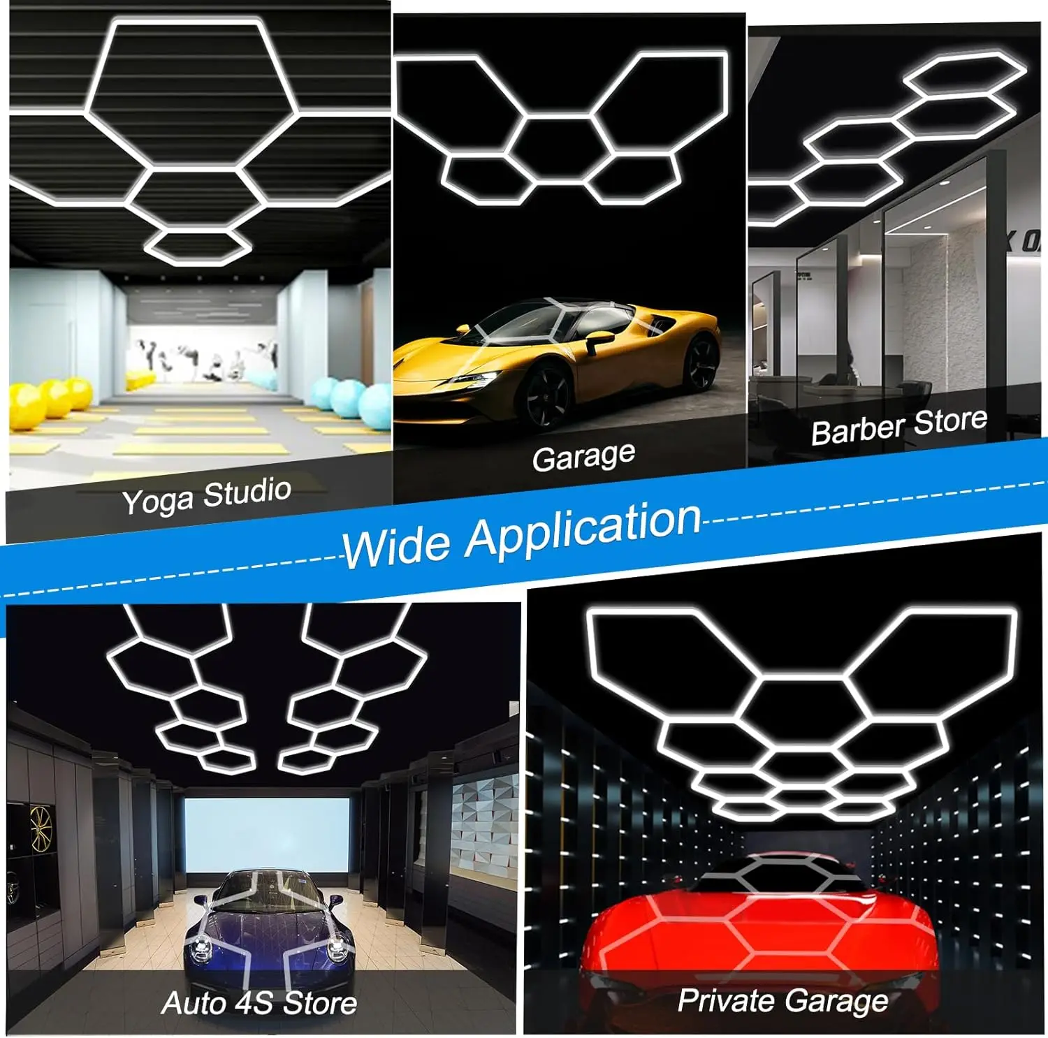 ร้านตัดผมร้านทําผมโคมไฟเพดาน LED หกเหลี่ยมโรงรถ 110 V-240 V Honeycomb หลอด LED สําหรับรายละเอียดรถ Workshop