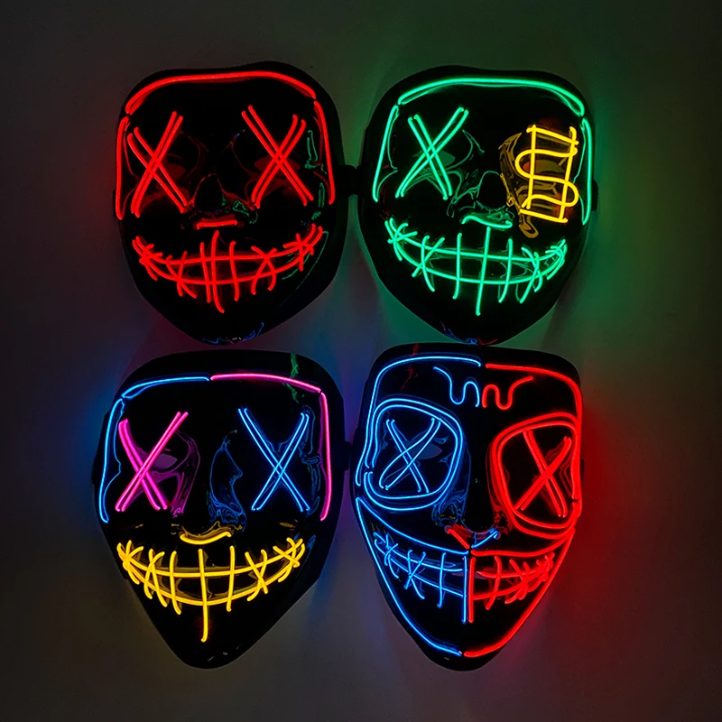 Máscara de purga LED de neón inalámbrica para Halloween, máscaras para fiesta de disfraces, máscara de terror ligera para crecer en la oscuridad, máscara brillante