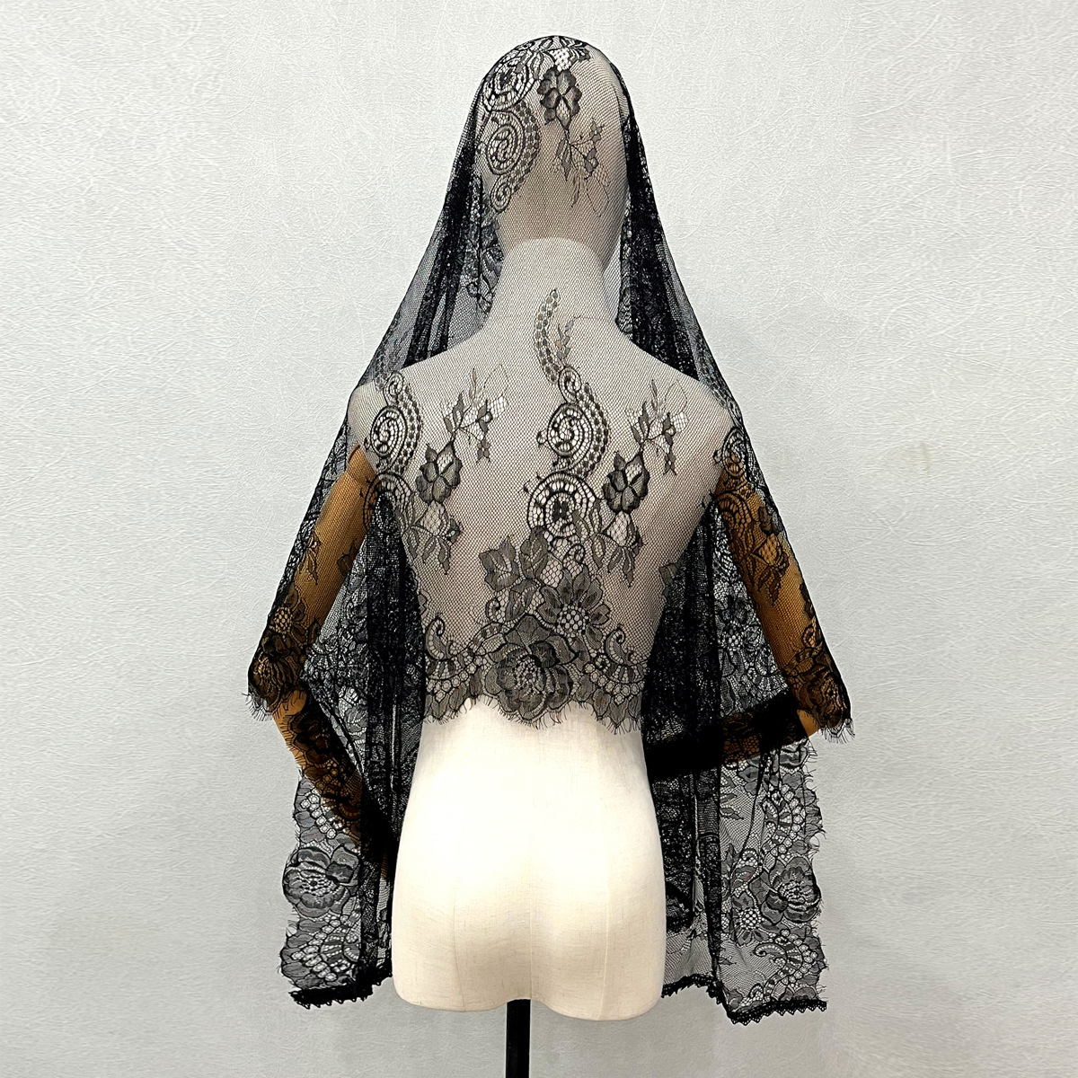 Voile d'église mantille en dentelle, couverture de tête en mousseline de masse latine, voile chrétien espagnol noir pour mariage, chapelle de mariée, voile catholique