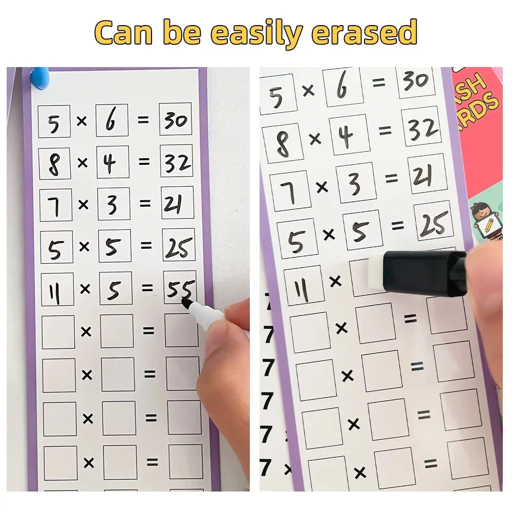 1-12 Maths Training Cards Addition Subtraction Multiplication and Division Educational Toys Student Arithmetic with Erasable Pen