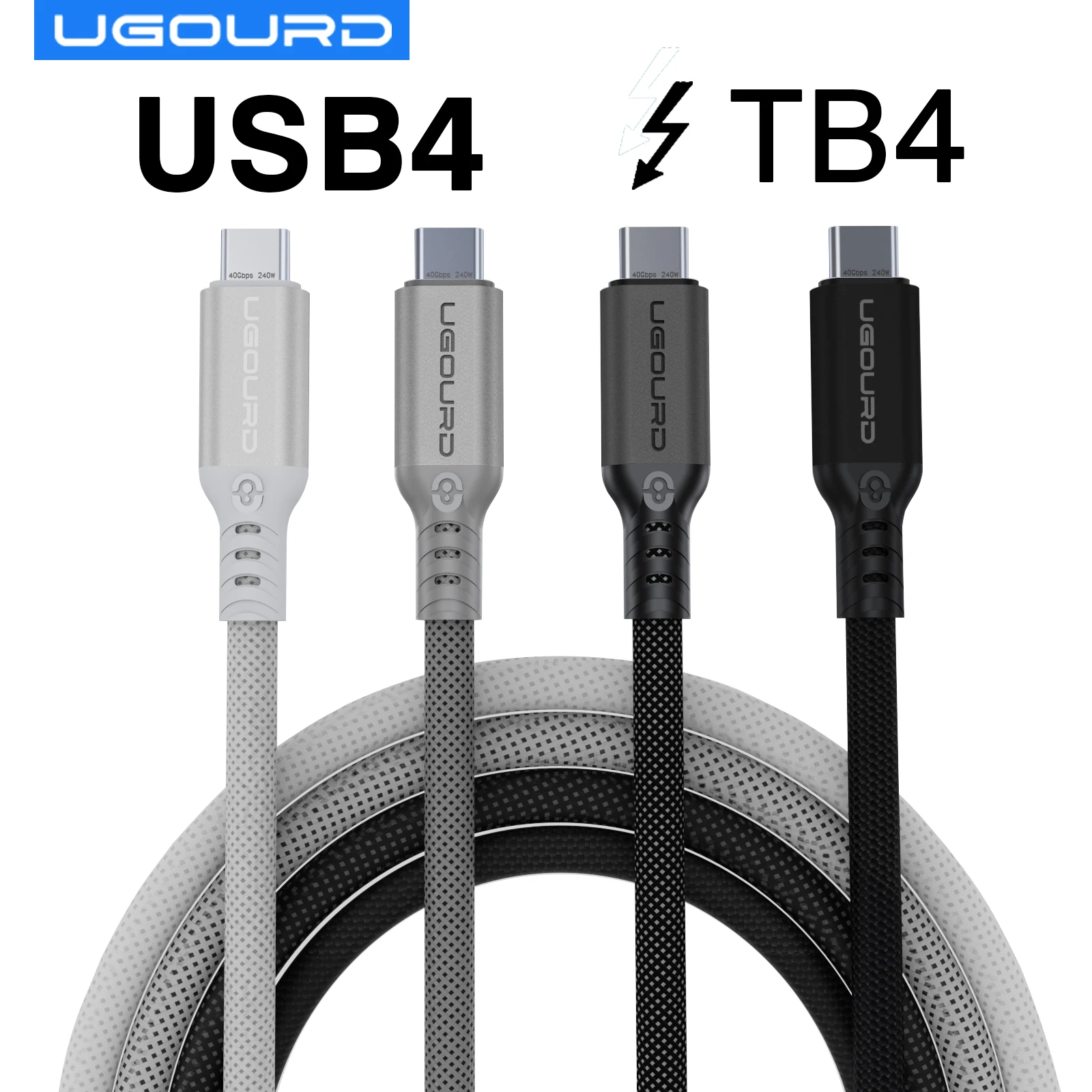 UGOURD Thunderbolt 4 Cable USB4 de 2m 40Gbps Thunderbolt3 tipo C Cable de cargador rápido 240W transferencia de datos USB C para ordenador portátil disco móvil