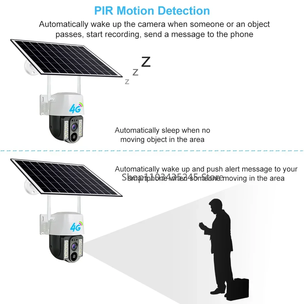 4G Sim Solar Camera Outdoor Wireless IP Camara Low Powered Battery PIR Motion Detection Waterproof CCTV Home Security Protection