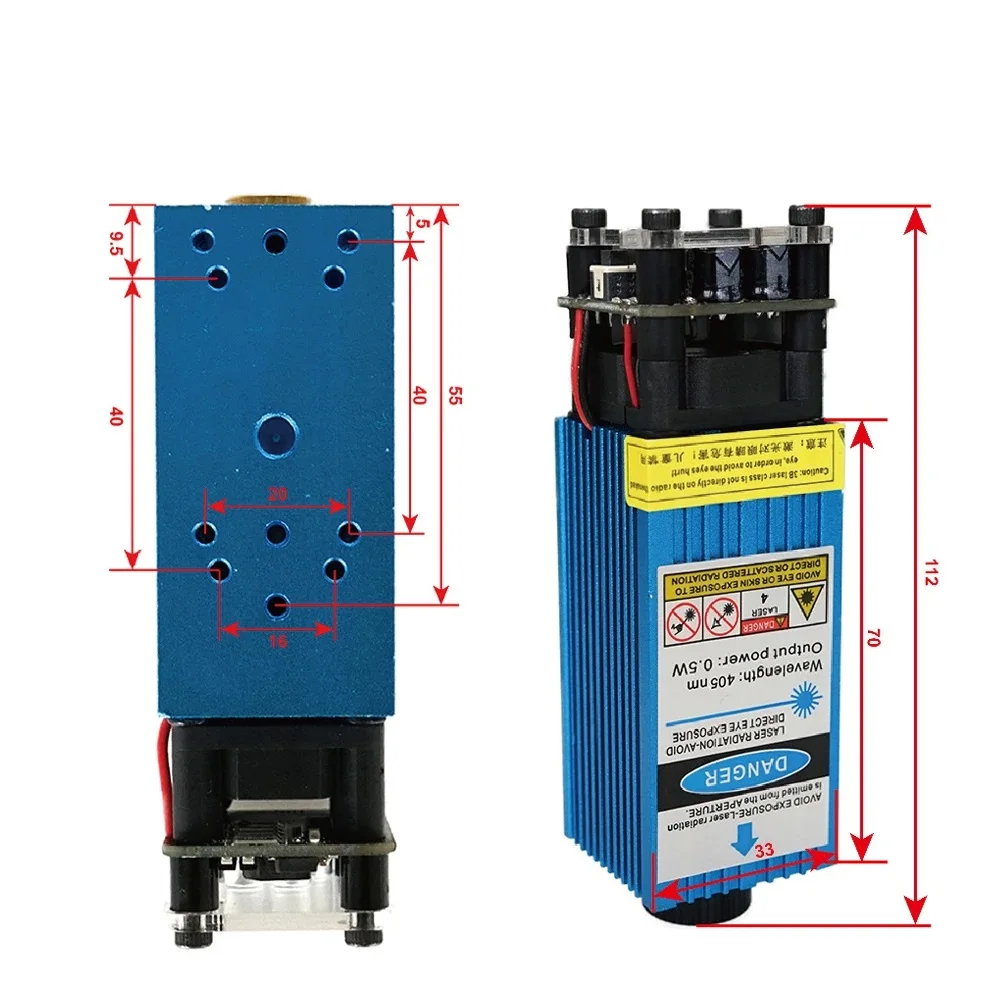 500mW 405NM 12V โมดูลเลเซอร์สีม่วงสีฟ้าปรับโฟกัสเลเซอร์ TTL PWM ควบคุมแว่นตาสําหรับเลเซอร์แกะสลัก