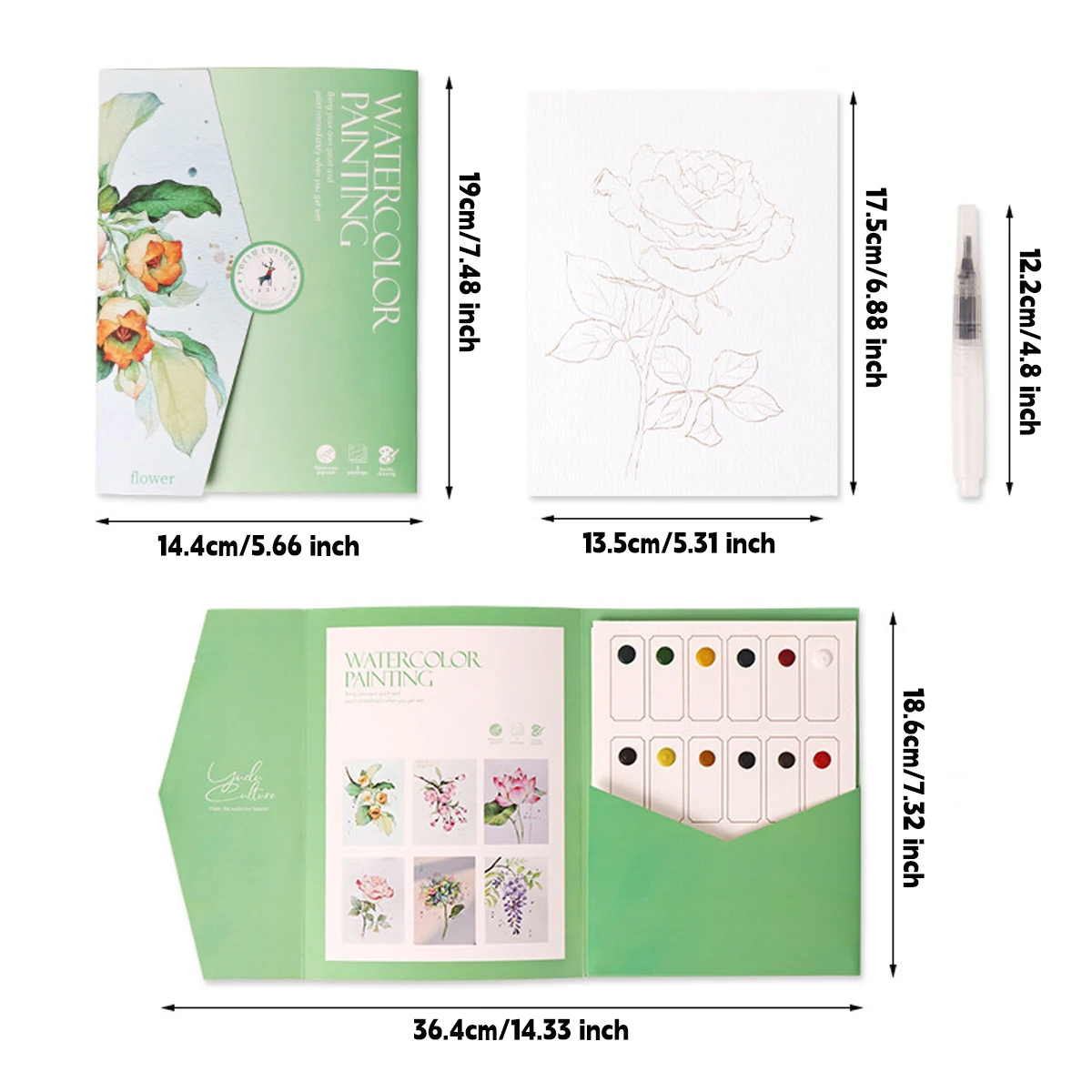 Children's Graffiti Painting Book Stationery 6Sheets Creative Watercolor Painting Coloring Book 12 Colors Solid Watercolor Paint