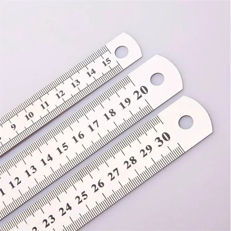 Strumento di misurazione righello dritto in acciaio inossidabile con scala a doppio lato da 15-30 cm per studenti, cancelleria scolastica, regalo per bambini