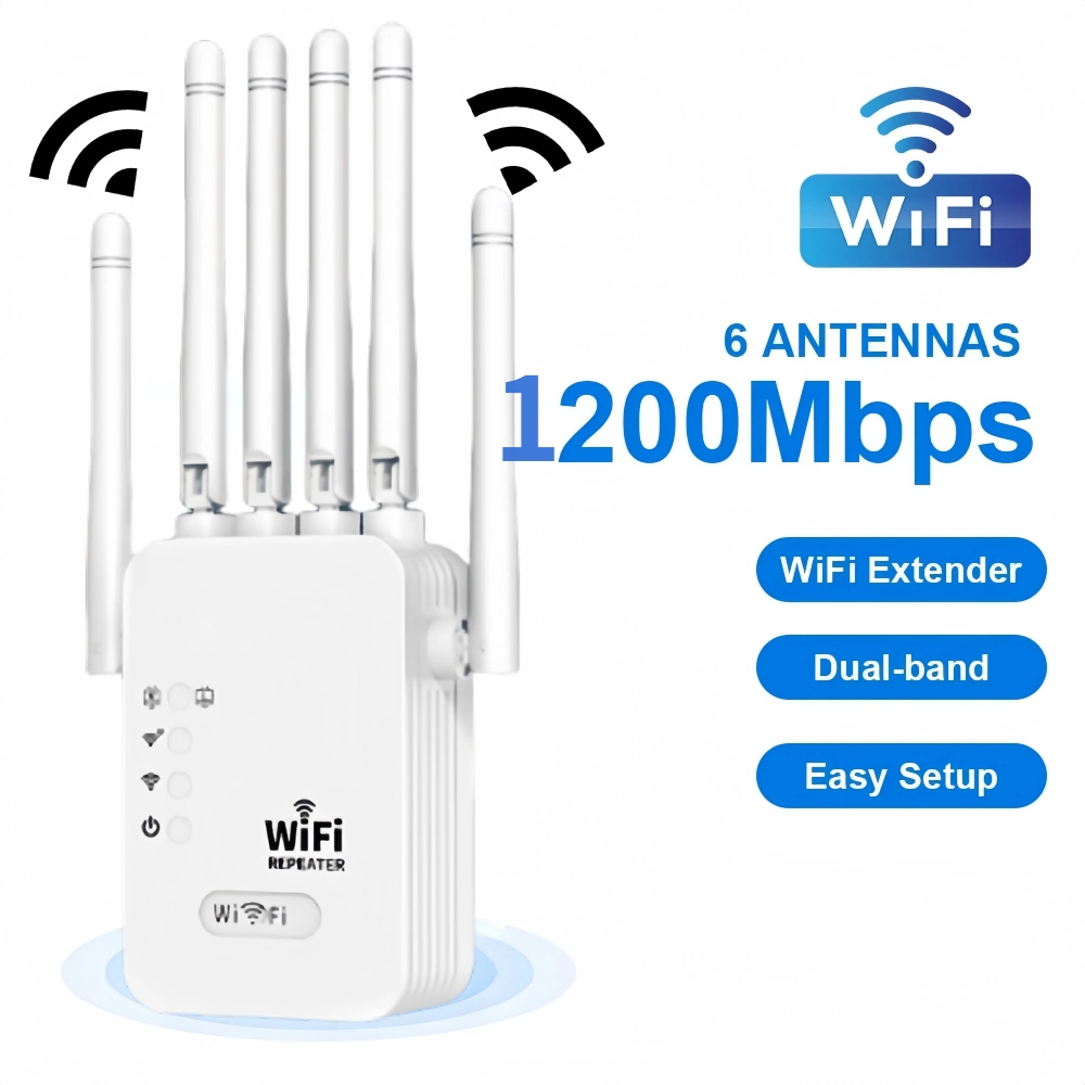 Repetidor WIFi inalámbrico de 1200Mbps, amplificador de señal extensor WiFi, potenciador WiFi de doble banda de 2,4 GHz/5GHz para el hogar y la pequeña oficina