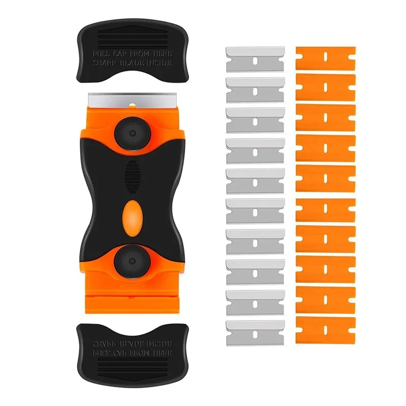 Raspador de limpieza para ventana, raspador de cerámica de vidrio, dos tipos de cuchillas, mango de plástico, removedor de pegatinas de película automotriz