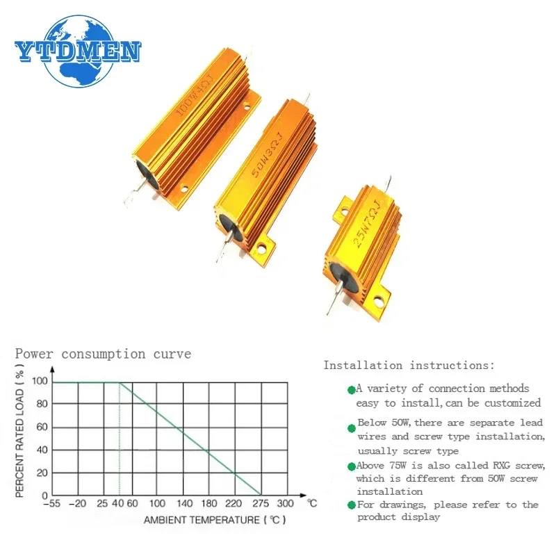 1 Uds. Resistencia bobinada de carcasa de Metal de potencia de aluminio 10W 25W 50W 100W RX24 0,1 ~ 1 Kohm 8 10 50 1K Ohm resistencias de carga
