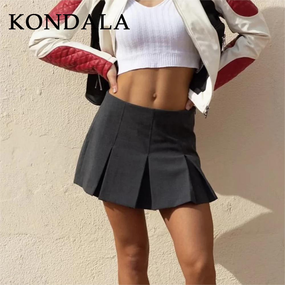 KONDALA 2025 Autunno Inverno Donna Casual Minigonne a strati Moda Vintage Solid High Wasit Ruffles Pieghe Pantaloncini sexy Gonne