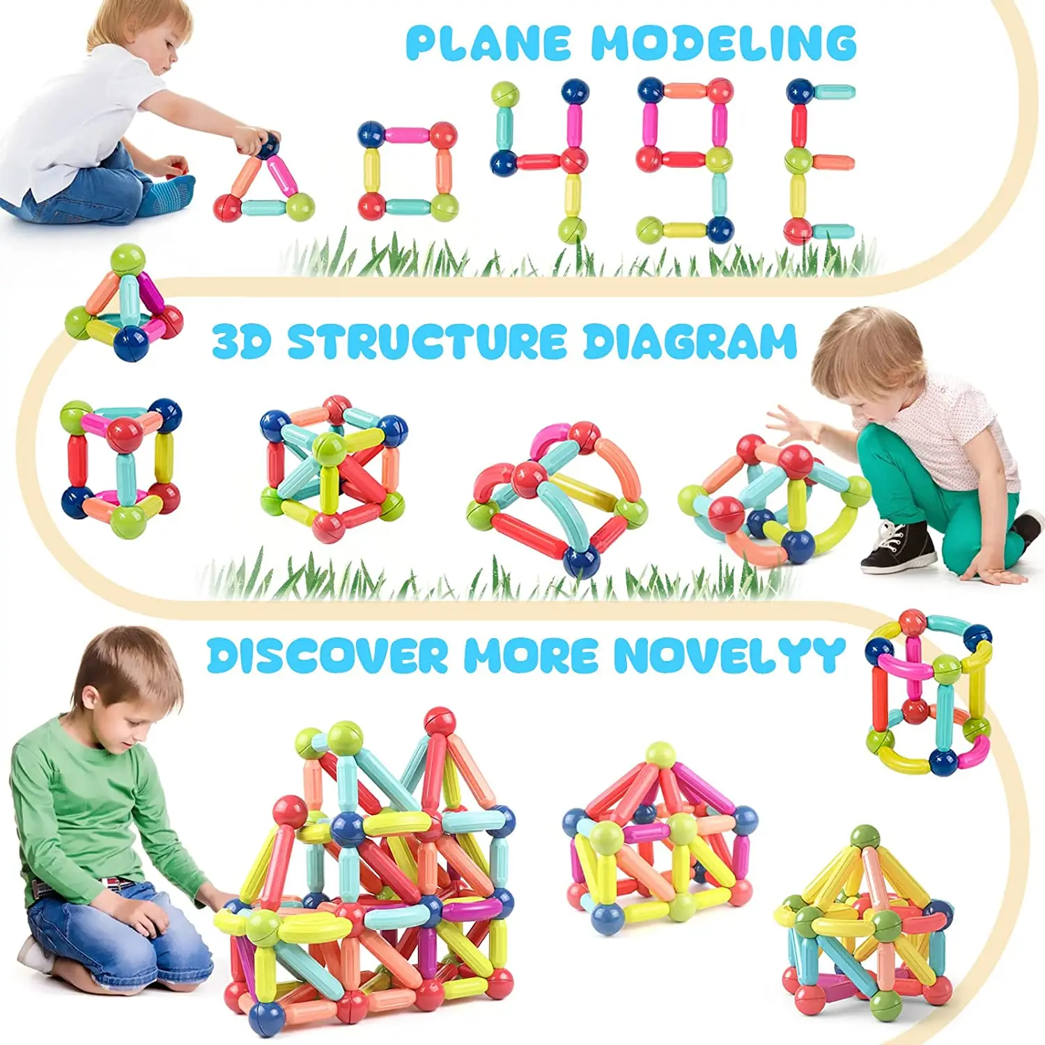 Magnetic Sticks Building Blocks ของเล่นเด็ก Montessori การศึกษาก่อนวัยเรียนเด็กวัยหัดเดินของเล่นแม่เหล็กชุดก่อสร้างของขวัญ