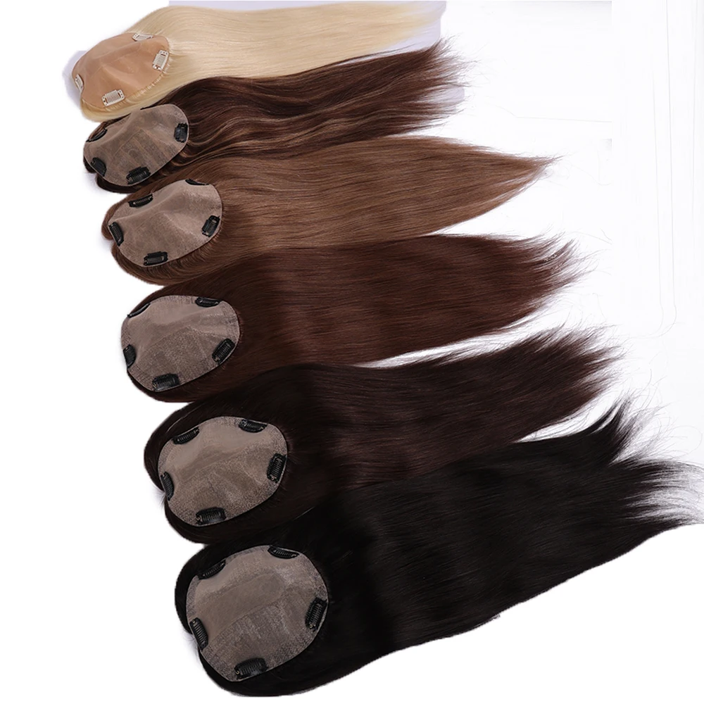 15x16cm mão amarrada base de seda remy clipe real em peruca de cabelo humano toppers para mulheres topper com desbaste extensão do cabelo humano russo