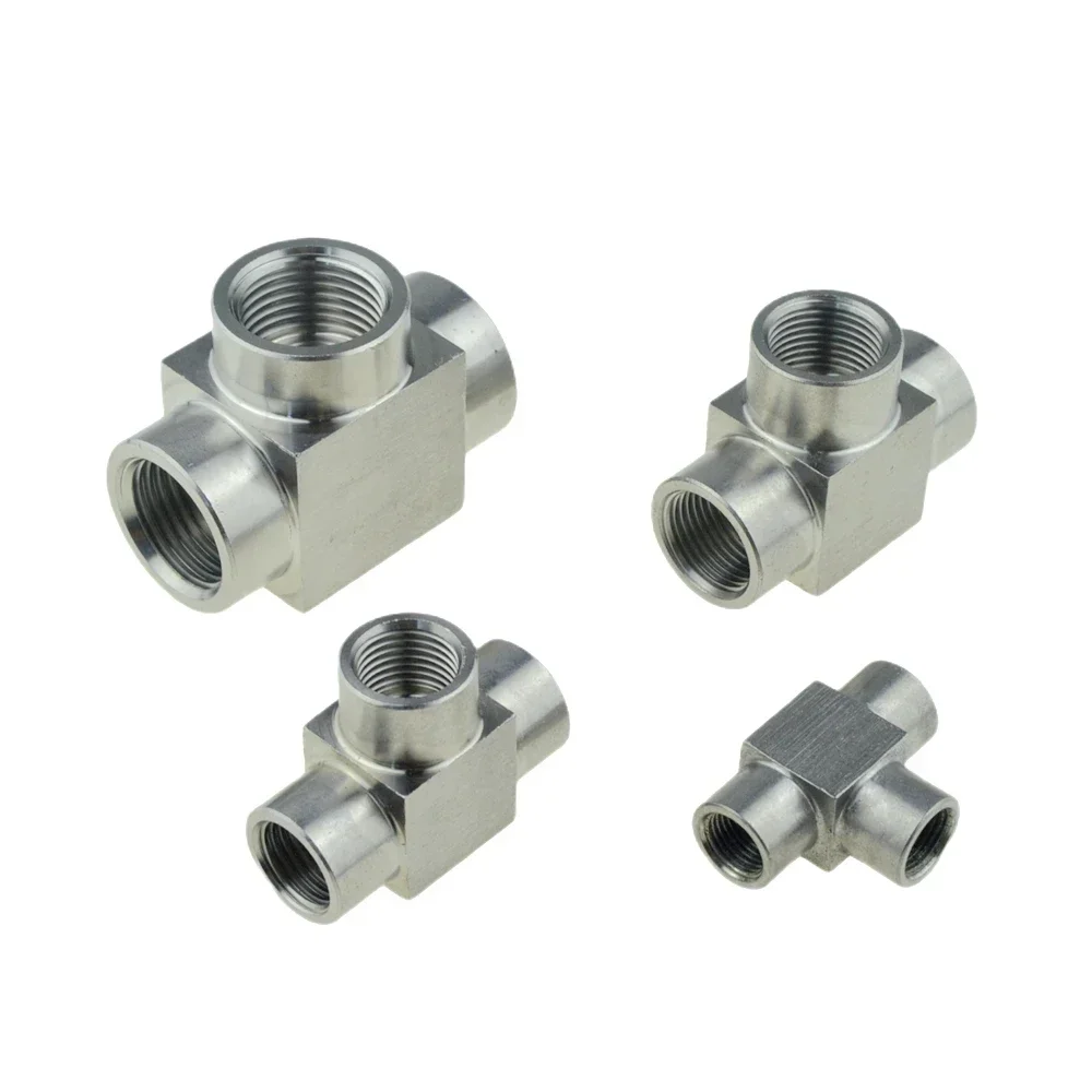 Accesorio de tubería de acero inoxidable 304, codo en T de 4 vías 1/8 1/4 3/8 1/2, rosca macho hembra, conector acoplador adaptador de aire de alta presión