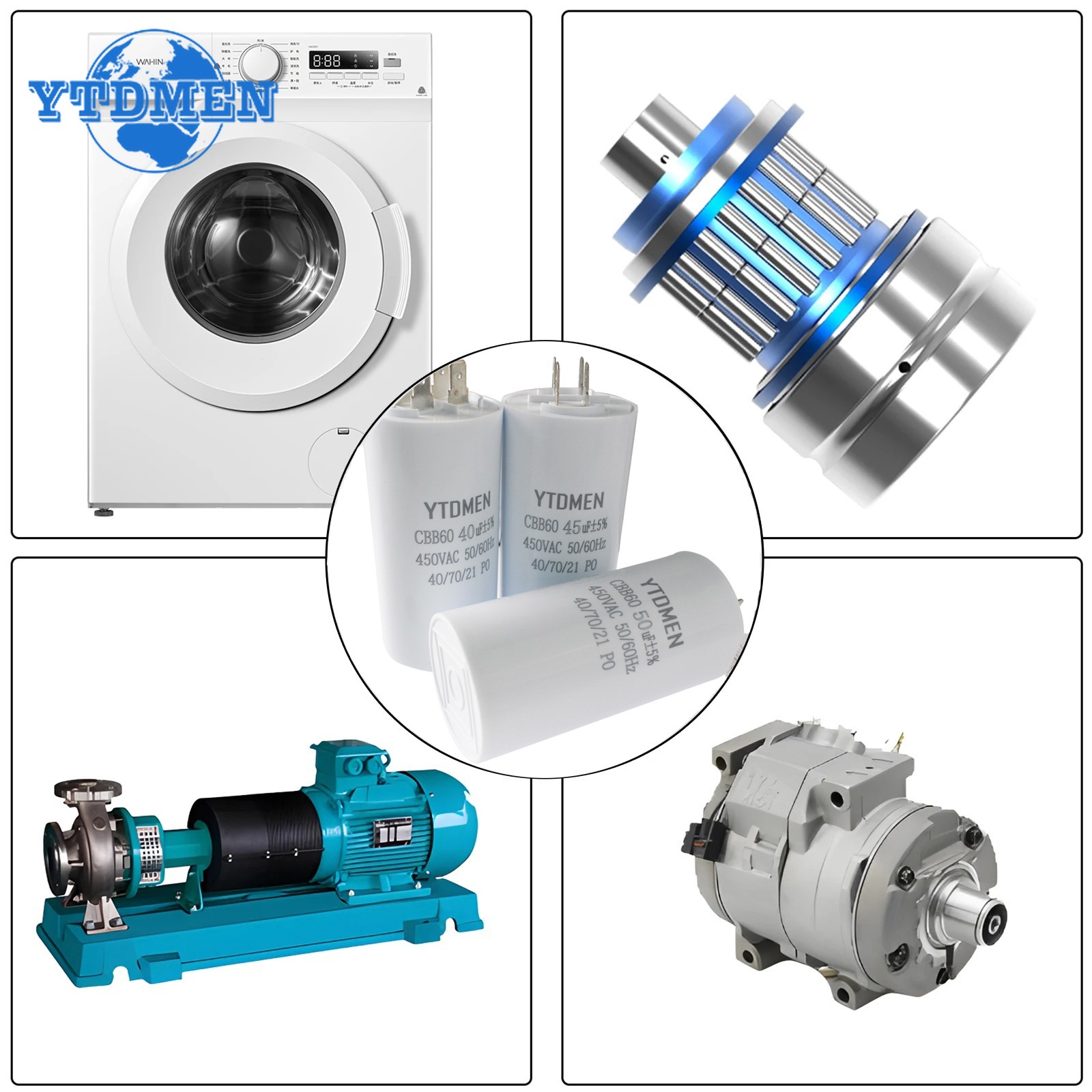 1 Uds CBB60 condensador de arranque 450VAC 4pin doble inserto reemplazo eléctrico condensadores de funcionamiento de Motor 4UF 5UF 6UF 8UF 16UF 20UF 60UF