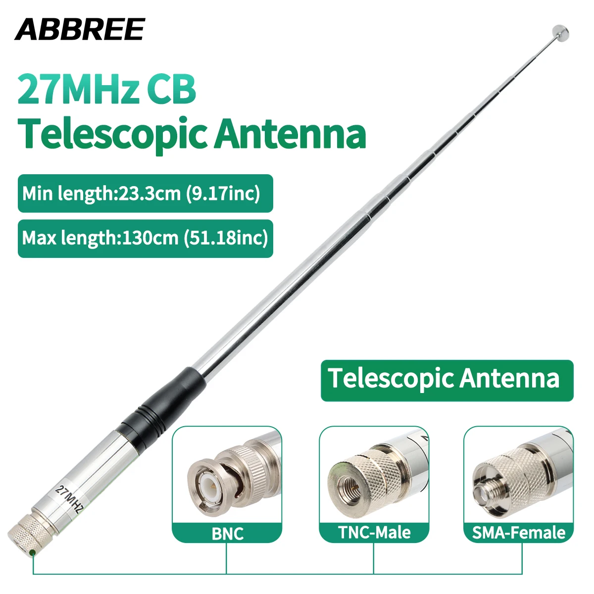 ABBREE 27MHz SMA-męski SMA-żeński BNC ręczna teleskopowa antena CB dla Quansheng UV-K5 UV-K5(8) baofeng UV-K61 Walkie Talkie
