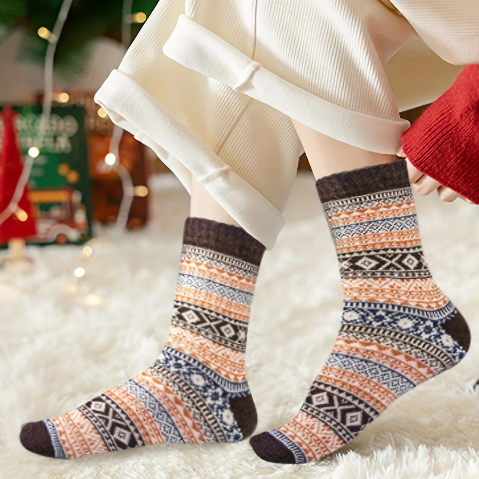 5 Paar Wintersocken, warme, dicke, weiche Socken in der Mitte der Wade, Vintage, lässige, vielseitige Damensocken