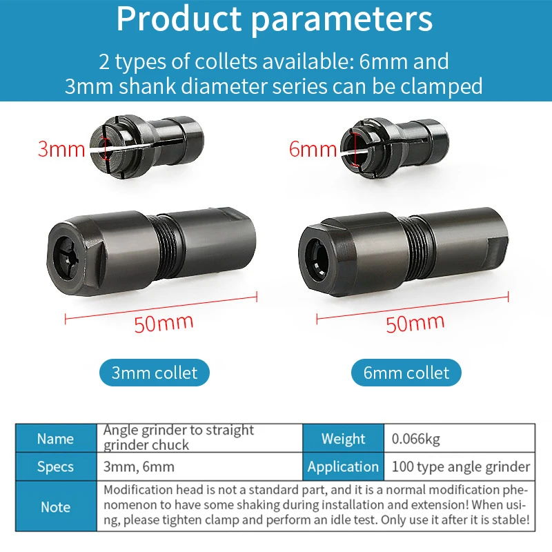 Universal Angle Grinder Modified 6/3mm Adapter To Straight Grinder Chuck For 100-type Angle Grinder M10 Thread Grinding Cutter