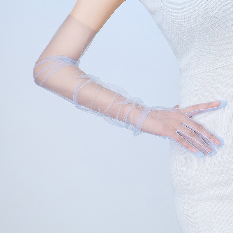 Luvas longas cor doce malha de renda ultrafina e ultra longa vestido de casamento luvas