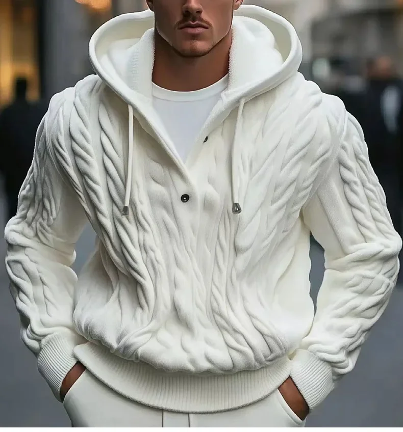 Sudaderas para hombre, jerséis, suéteres, sólidos, informales, sueltos, con capucha, de punto, con cordón, Tops cálidos gruesos regulares, Otoño Invierno