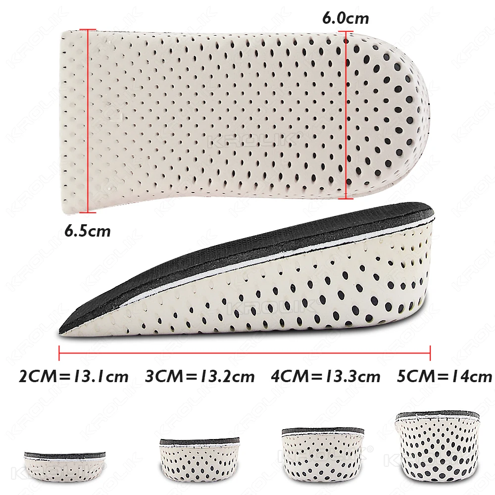 Height Increase Half Shoe Insoles Heel Insert Sports Shoes Pad Cushion Arch Support Unisex 2-5 CM Invisible Heighten Sole Insole