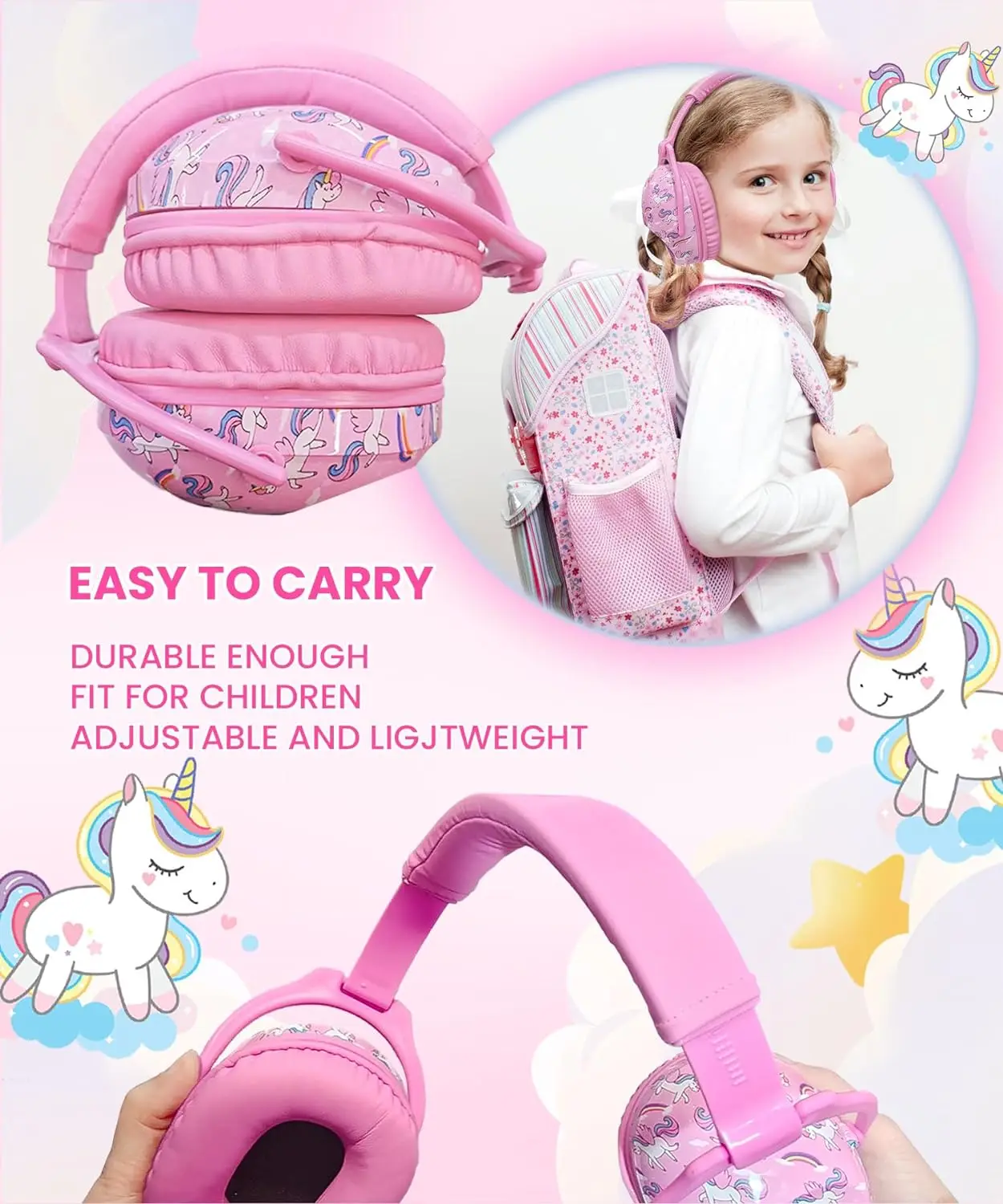 ZOHAN-orejeras de protección para los oídos para niños, orejeras de seguridad para los oídos, auriculares con reducción de ruido de unicornio, cubierta protectora para los oídos para niños