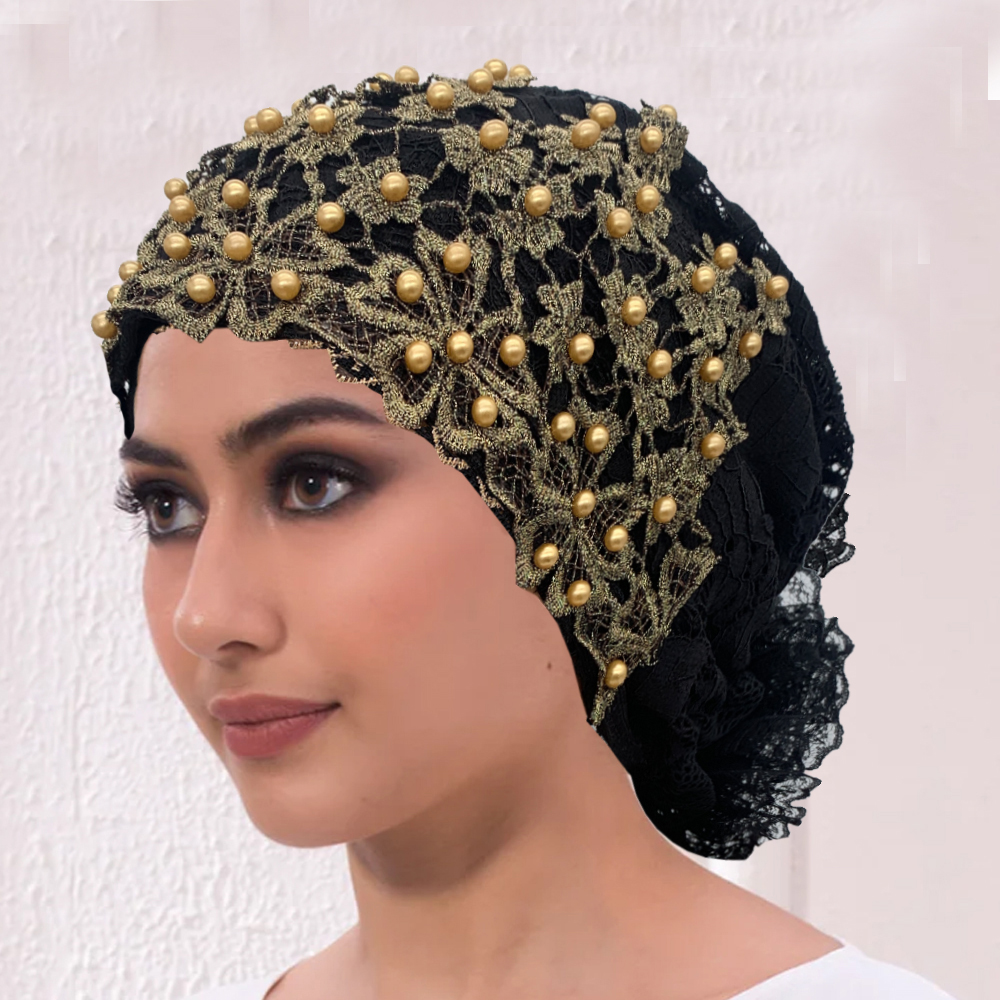 Stickerei Perlen Turban Kappe für Frauen Muslimischen Kopftuch Hut Haarausfall Chemo Kappe Afrikanische Headwrap Motorhaube