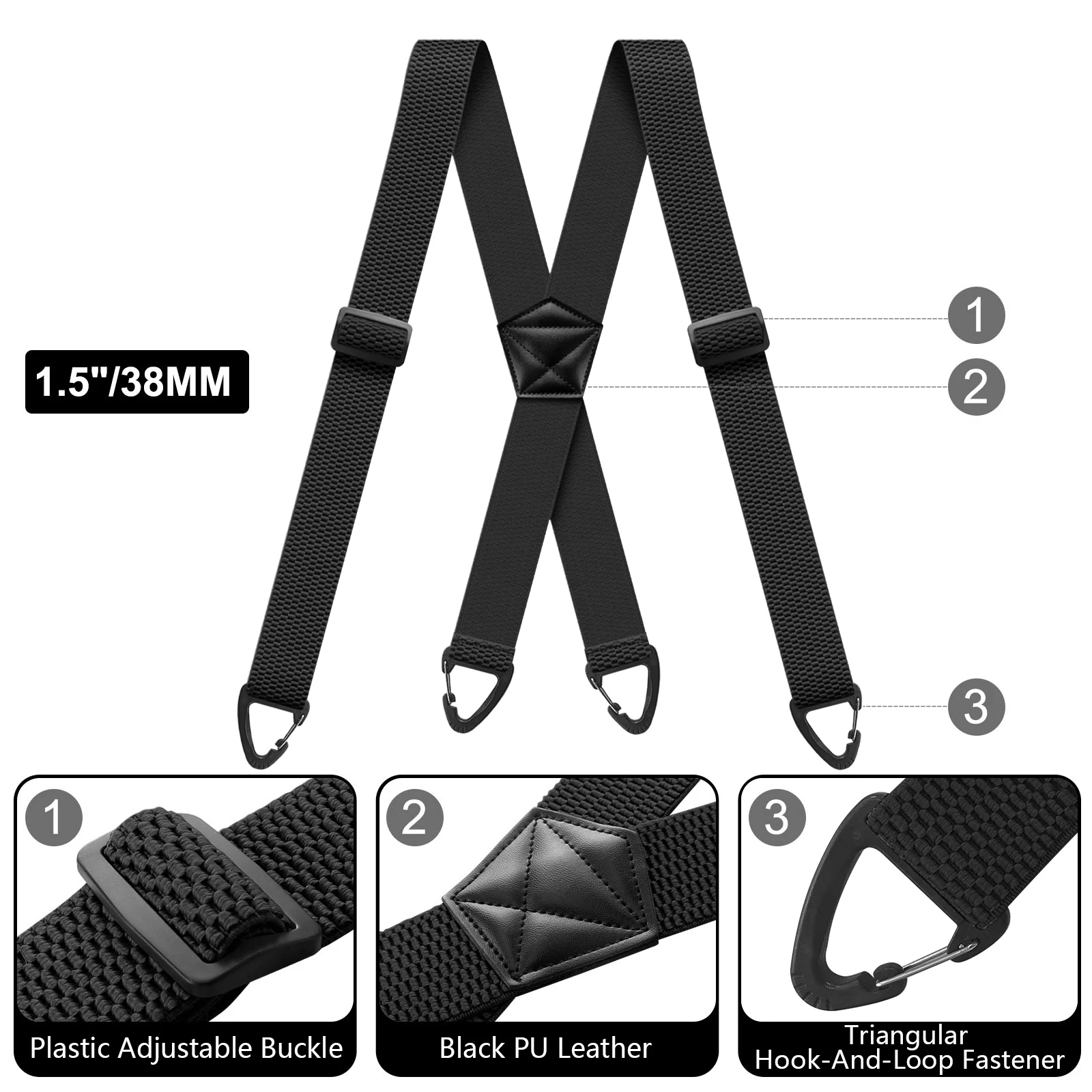 Bretelle nascoste da uomo Bretelle da lavoro regolabili elastiche larghe 1,6 pollici resistenti con 4 bretelle X-back con anello a scatto per pantaloni