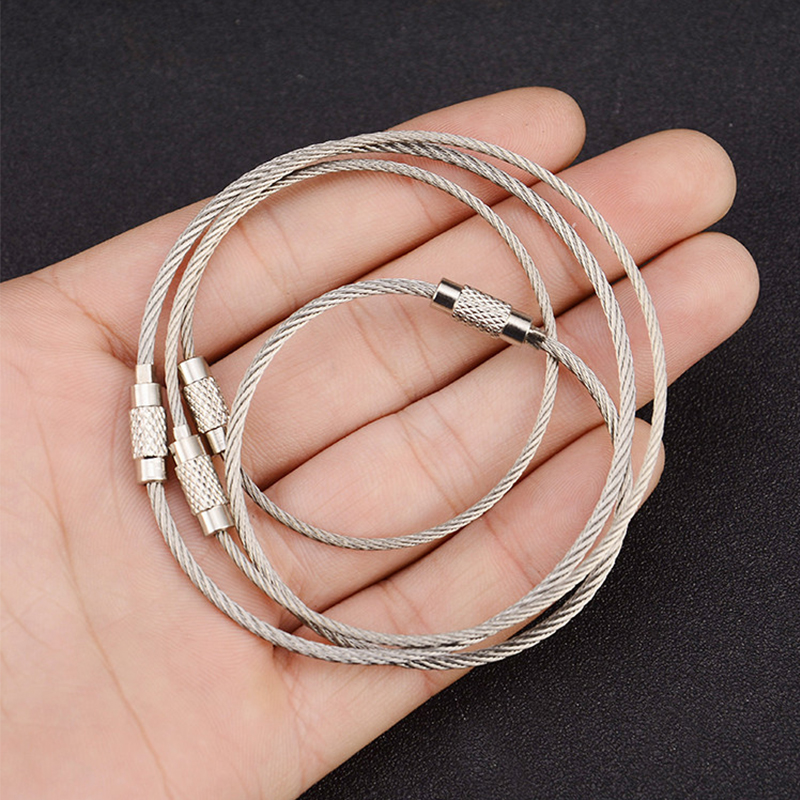 10Pcs 와이어 로프 열쇠 고리 스테인레스 스틸 와이어 키 체인 Carabiner 케이블 열쇠 고리 야외 하이킹