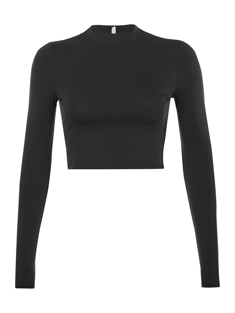 女性のためのベーシックな長袖Tシャツ,無地,カジュアル,黒,白,韓国ファッション