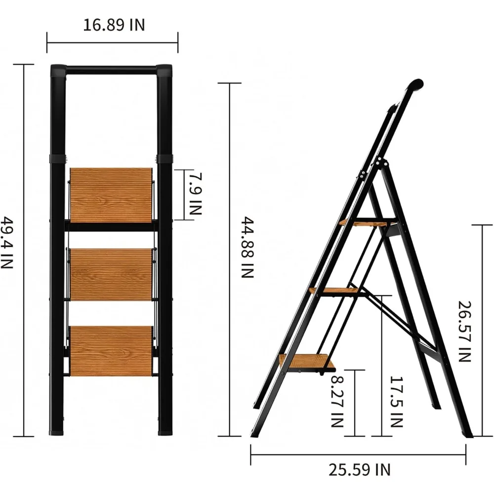 Folding Step Stool with Aluminum Wide Pedal & Convenient Handgrip, 330lbs Capacity Steel Ladder for Household and Office Use