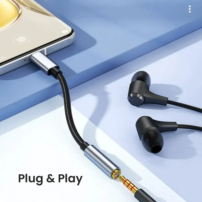 Adaptador de auriculares USB tipo C a conector de 3,5 mm Audio auxiliar todos los auriculares Cable divisor de alta fidelidad para iPhone 16 15 Samsung