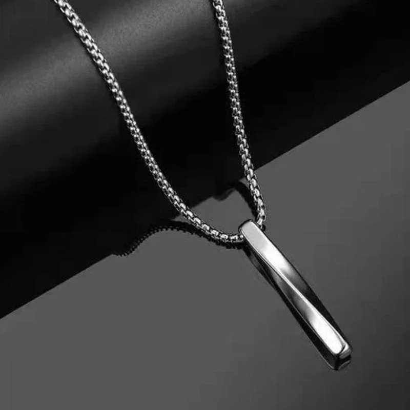 Collar con colgante rectangular retorcido negro para hombres, cadena hecha a mano de acero inoxidable, collares Punk, regalos de joyería, nueva moda