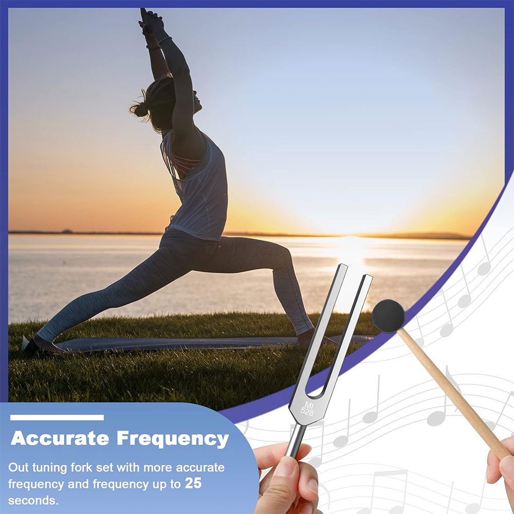 528Hz 音叉アルミ合金音叉サウンドヒーリング瞑想用ベルベットバッグハンマー & クリーニングクロス付き