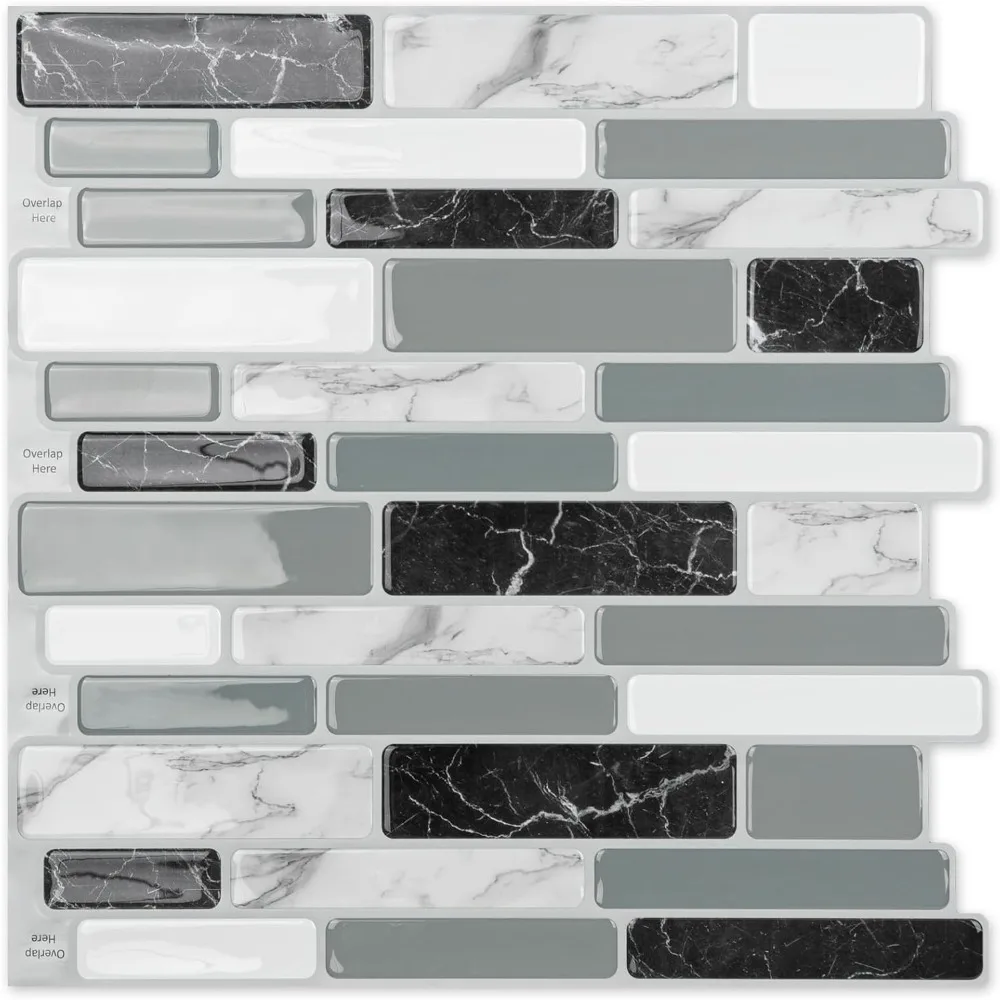 20-Sheet Peel and Stick Kitchen Backsplash Tiles, Self-Adhesive Wall Tiles for Kitchen and Bathroom, 12x12, Marble Grey
